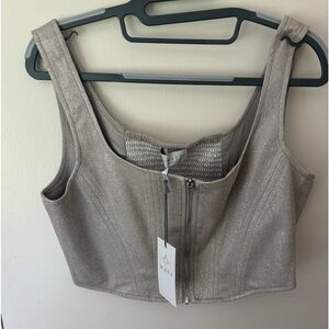 WAYF Silver Cropped Zipper Corset Top
